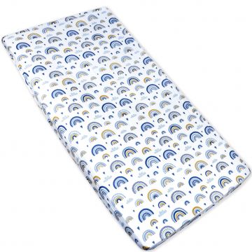 Cearceaf din bumbac cu elastic 120x60cm Pufinas - Blue Rainbow