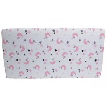 Cearceaf din bumbac cu elastic Pink Moon White 120x60 cm