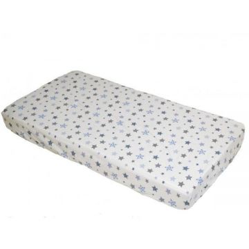 Cearceaf din bumbac cu elastic Stars Blue and Grey pe alb 120x60 cm