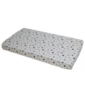 Cearceaf din bumbac cu elastic Stars Cream and Grey pe alb 120x60 cm
