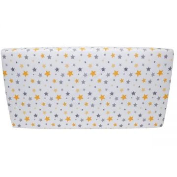 Cearceaf din bumbac cu elastic Stars Yellow and Grey pe alb 120x60 cm