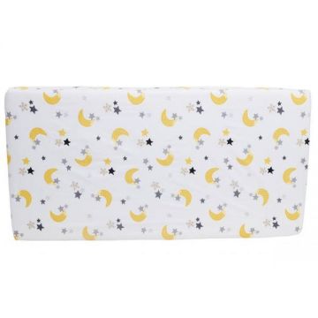 Cearceaf din bumbac cu elastic Yellow Moon White 120x60 cm