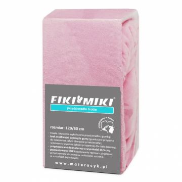 Cearsaf Fiki Miki cu elastic frotir bumbac roz 120 60 cm