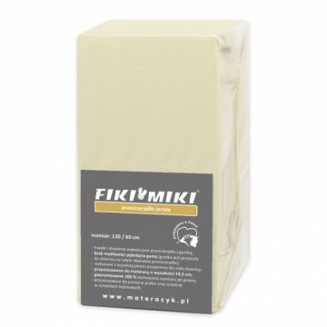 Cearsaf Fiki Miki cu elastic jerse bumbac bej 120 60 cm