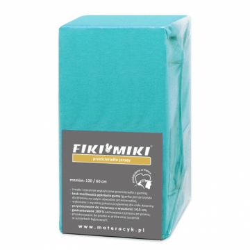 Cearsaf Fiki Miki cu elastic jerse bumbac turcoaz 120 60 cm