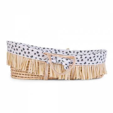 Cos bebe Childhome Moise din coji de porumb si rafie cu saltea, Husa Jerse Leopard
