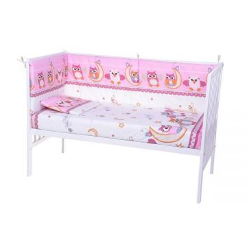 Lenjerie patut cu 5 piese Owls Pink 025