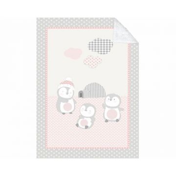 Patura pentru bebelusi 110 x 140 cm Kikka Pingui Family Pink