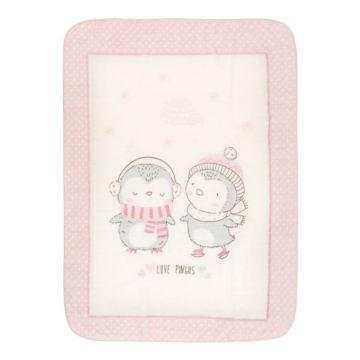 Paturica pentru bebelusi 80 x 110 cm Kikka Love Penguins Pink