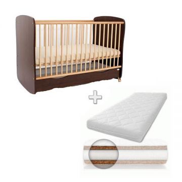 Patut din lemn cu sertar si leganare Wenge + Saltea 10 cm