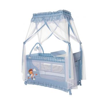 Patut pliabil stil baldachin, Lorelli, Magic Sleep, cu accesorii, Blue Adventure