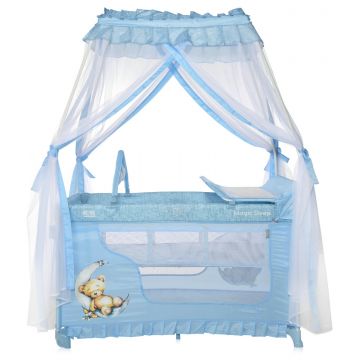 Patut pliabil, stil baldachin, Lorelli Magic Sleep, cu accesorii, Blue Moon Sleeping Bear