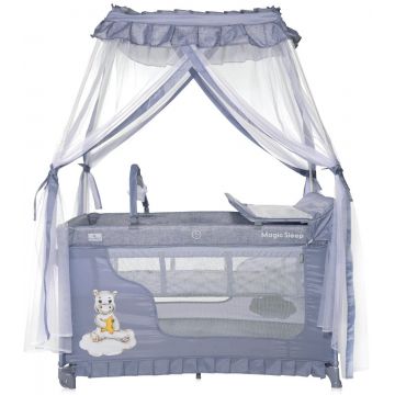 Patut pliabil, stil baldachin, Lorelli Magic Sleep, cu accesorii, Cool Grey Hippo