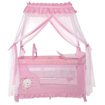 Patut pliabil, stil baldachin, Lorelli Magic Sleep, cu accesorii, Mellow Rose Ballerina Bear