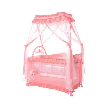 Patut pliabil stil baldachin, Lorelli, Magic Sleep, cu accesorii, Pink Princess