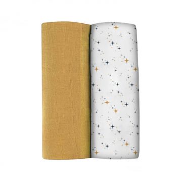 Set 2 Museline Beaba bumbac 120x120 cm Honey Yellow Starry Night