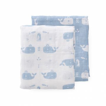 Set 2 paturici Fresk muselina pentru infasat 70x60 cm Whale Blue Fog