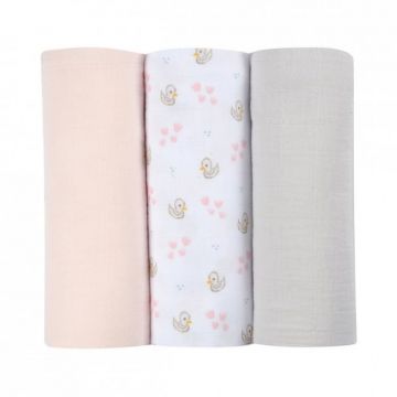 Set 3 Museline Beaba bumbac organic 70x70 cm Swan Pink