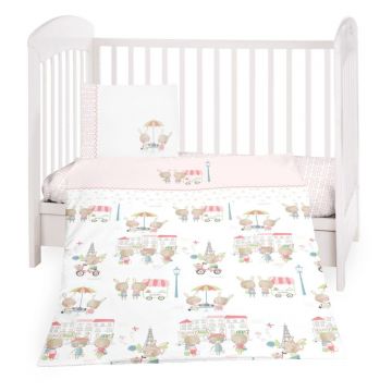 Set 3 piese Kikka Boo, cearsaf de pat, Paris Pink