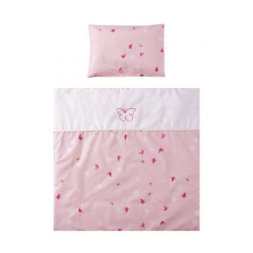 Set 7 piese lenjerie bumbac, pentru pat balansoar Lorelli First Dreams Butterflies Pink