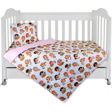 Set Lenjerie cu 4 piese 60/120 cm, bumbac 100%, Angels Baby - Multicolor