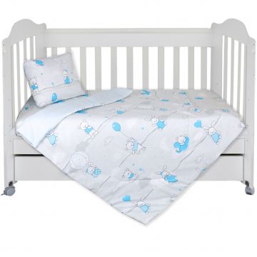 Set Lenjerie cu 4 piese 60/120 cm, bumbac 100%, Blue Rabbits - Gri/Blue