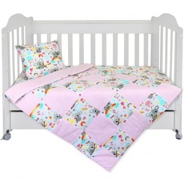 Set Lenjerie cu 4 piese 60/120 cm, bumbac 100%, Sweet Pink Panda - Multicolor