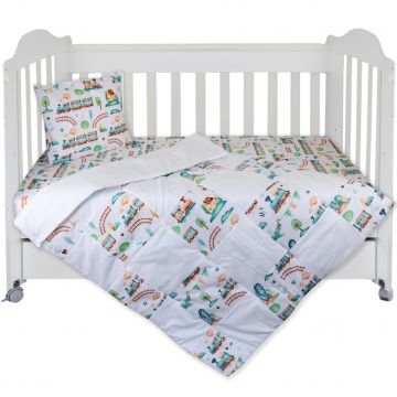 Set Lenjerie cu 4 piese 60/120 cm, bumbac 100%, Sweet Train - Multicolor