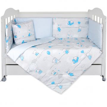 Set Lenjerie cu 6 piese 60/120 cm, bumbac 100%, Blue Rabbits - Blue/Gri