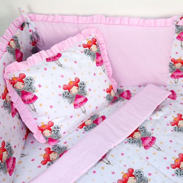 Set Lenjerie cu 6 piese 60/120 cm, bumbac 100%, Tinkerbell - Roz/Alb