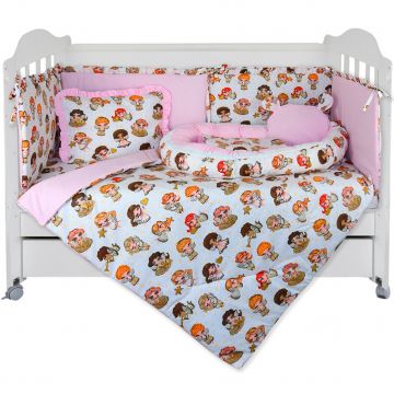 Set Lenjerie cu Baby Nest 9 piese 60/120 cm, bumbac 100%, Angels - Multicolor