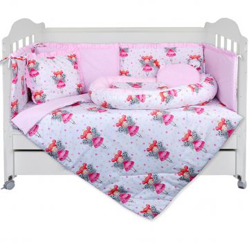 Set Lenjerie cu Baby Nest 9 piese 60/120 cm, bumbac 100%, Tinkerbell - Alb/Roz