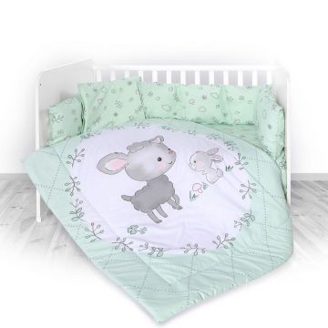 Set lenjerie de pat 5 piese Lorelli Rannfors Lilly 60x120 bear with car, lamb green
