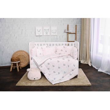 Set lenjerie de pat Lorelli, cu 7 piese din bumbac ranforce, Lily, Beige Bunnies