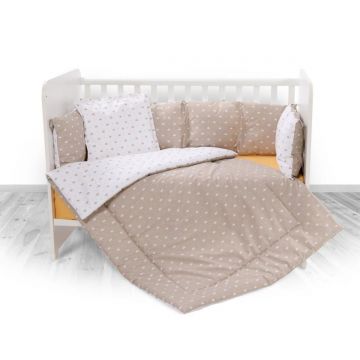 Set lenjerie de pat Lorelli, cu 7 piese din bumbac ranforce, Lily, Crowns Latte