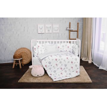 Set lenjerie de pat Lorelli, cu 7 piese din bumbac ranforce, Lily, Grey Ballons