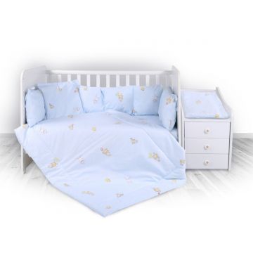 Set lenjerie de pat Lorelli, cu 8 piese din bumbac ranforce, Trend, Bear party Blue