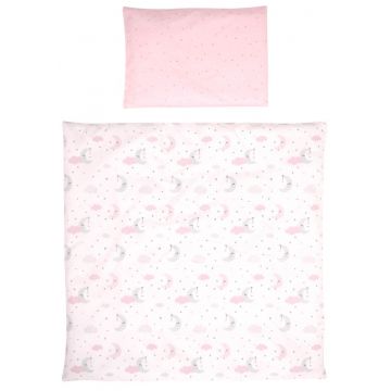Set lenjerie pat 5 piese bumbac Ranforce, Lorelli, Eva Pink Moons Stars - pentru paturile Milano si Alicante