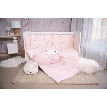 Set lenjerie pat, 60 x 120 cm, Smile Bumbac Ranforce, Lorelli, Pink Ballerina Bear