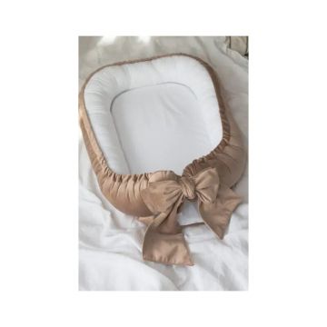 Babyly - Suport de dormit Babynest Premium Bumbac Organic si Catifea Bej cu Funda by , 80x50 cm