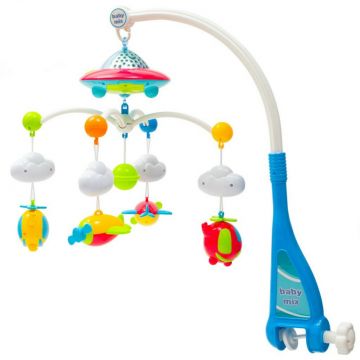 Carusel muzical, BabyMix, Pentru patut bebelusi, Cu proiectii, Cu 107 melodii si sunete ale naturii, Cu 4 jucarii, Blue Carusel muzical, BabyMix, Pentru patut bebelusi, Cu proiectii, Cu 107 melodii si sunete ale naturii, Cu 4 jucarii, Blue