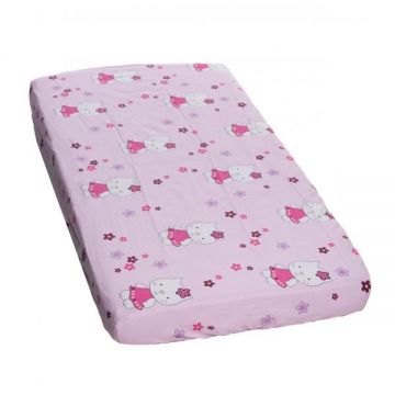 Cearceaf din bumbac cu elastic Kitty Pink 120x60 cm