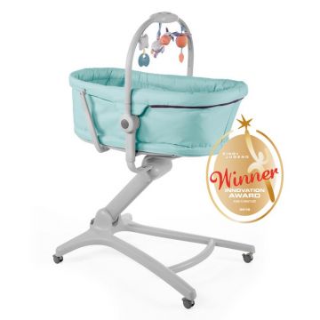 Cosulet multifunctional, Chicco, Baby Hug, 4 in 1: patut, sezlong, scaun de masa, fotoliu, Reglabil, Cu roti, 0 luni+, Aquarelle