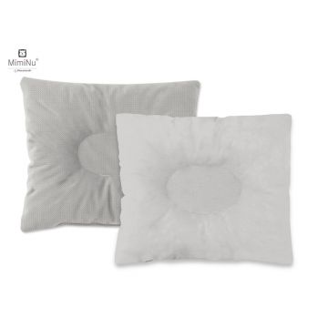 MimiNu - Perna bebelusi profilata, Cu doua fete, Cu functie anti-soc, Pufoasa, Din catifea si bumbac, Materiale certificate Oeko Tex Standard 100, 23x26 cm, Velvet Royal Grey