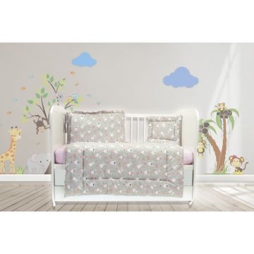 MyKids - Lenjerie 4 piese Dancing bunny din Bumbac, 120x60 cm