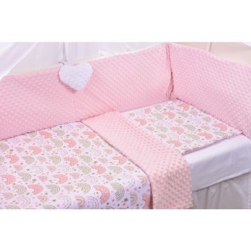 Lenjerie 3 piese patut 140x70 cm model curcubee florale si plus roz pal