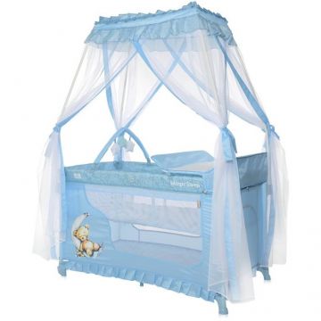 Patut Pliabil stil Baldachin Magic Sleep cu Accesorii Blue Moon Sleeping Bear