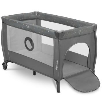 Patut pentru copii Lionelo Stefi Plus GriMulticolor Pliabil, Cu doua nivele, Intrare laterala cu fermoar, 2 roti, 120 x 60 cm, Conform cu standardul european de securitate EN 716
