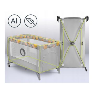 Patut pentru copii Lionelo Stefi Plus RozGalben Pliabil, Cu doua nivele, Intrare laterala cu fermoar, 2 roti, 120 x 60 cm, Conform cu standardul european de securitate EN 716
