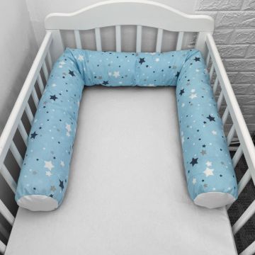 Perna bumper Deseda pentru pat bebe 180 cm stelute gri pe albastru